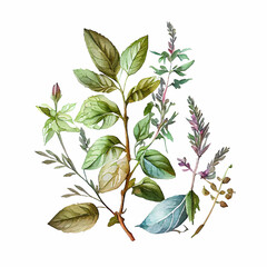Green Watercolor Natural Plant Herb Set