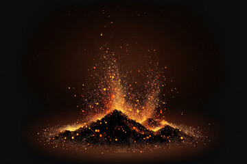 Fire embers particles over black background. Fire sparks background. Abstract dark glitter fire particles lights. bonfire in motion blur. Generative AI