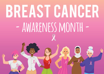 Breast cancer awareness month banner or poster flat vector illustration.