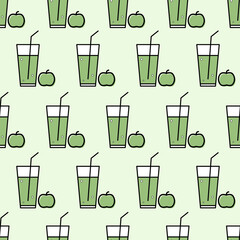 A seamless pattern with a glass of apple juice.