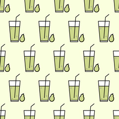 A seamless pattern with a glass of pear juice.