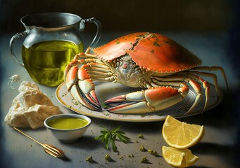illustration, a delicious crab dish, image generated by AI