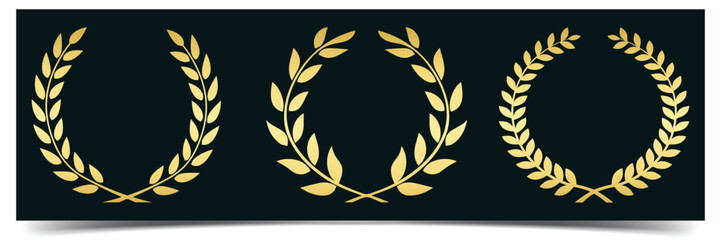 Golden laurel wreath, gold wreaths award, achievement, heraldry, nobility. award laurel wreaths and branches vector illustration.
