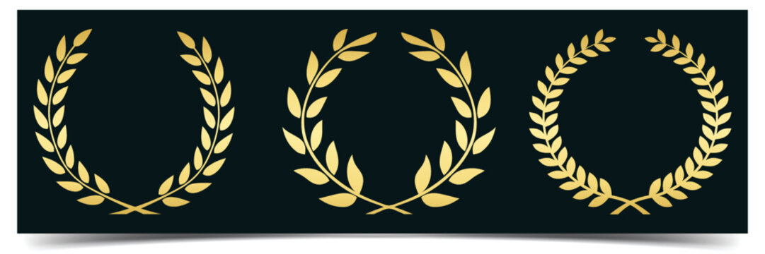 Golden laurel wreath, gold wreaths award, achievement, heraldry, nobility. award laurel wreaths and branches vector illustration.