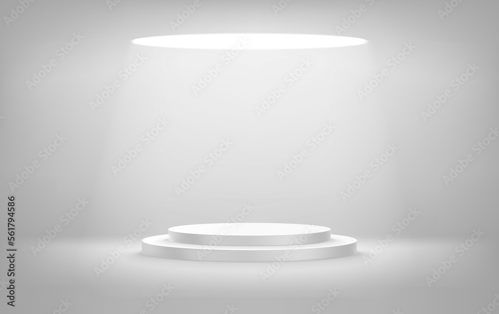 Poster bright illuminated studio with soft top light. place your product on a pedestal