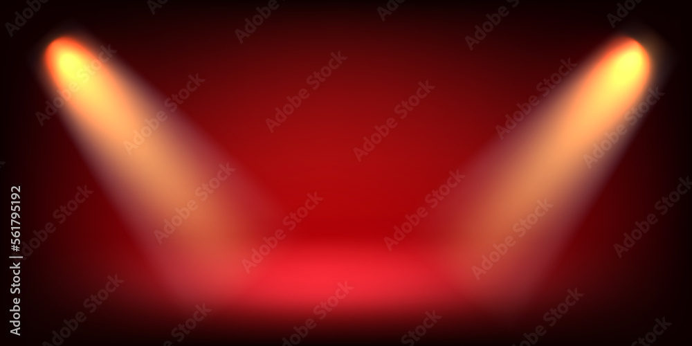 Aufkleber Abstract illuminated empty stage with bright projectors. Design template. 3d vector background