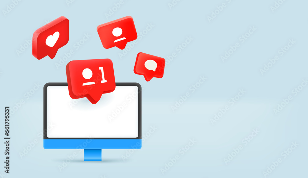Poster Receiving notifications on modern computer. 3d vector banner 
