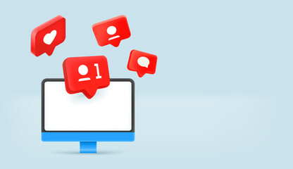 Receiving notifications on modern computer. 3d vector banner 
