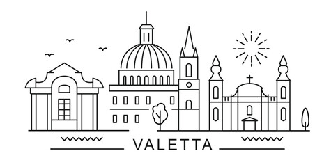 Valletta City Line View. Malta Poster print minimal design.