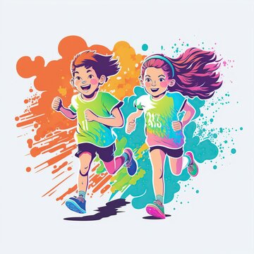 illustration, children running, image generated by AI