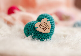 knitted heart on fabric