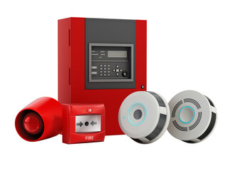 Fire Detection Alarm Monitor Panel System on transprarent background - obrazy, fototapety, plakaty