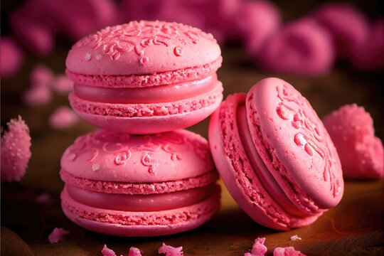 Yummy strawberry maccaroons, made with generative ai