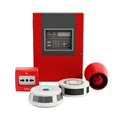 Fototapeta premium Fire Detection Alarm Monitor Panel System on transprarent background