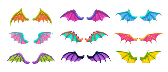 Fantasy wings set. Dragon, devil, bat wing icons.