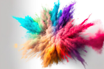 Multicolored glitter texture on a white background, abstract color powder splattered on the background, and freeze motion of color powder erupting or throwing color powder. Generative AI