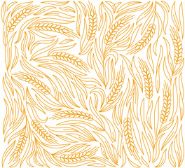 Cereal wheat straw pattern background. Ears of wheat, rye or barley. Vector editable outline stroke. Wrapping paper for bread.