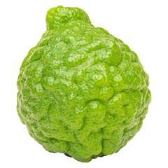 Cutout fresh green kaffir lime on white background