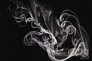 White smoke swirls in the abstract on a black background. Generative AI