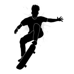 Fototapeta na wymiar Silhouette of a skateboarder jumping with a board. Vector illustration silhouette