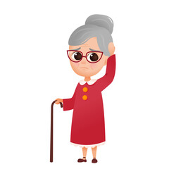 Sad Senior woman with headache holding head. Confused Elderly female with migraine.