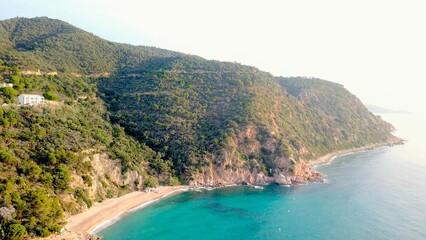 aerial view of the typical landscape of Costa Brava with cliffs at the sea that gives its name, 