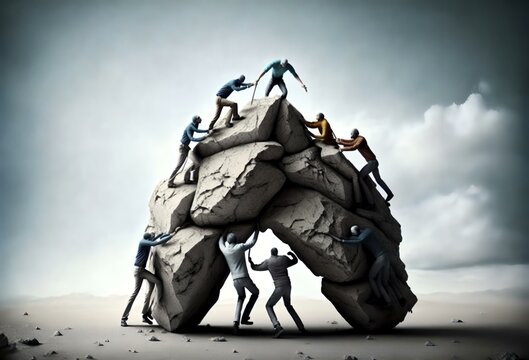 photo of a team of people working together towards a common goal, with a sense of unity and determination (AI)