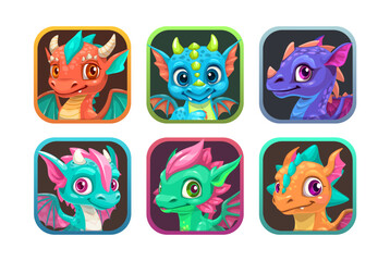 Square app icon with cute cartoon smiling dragons