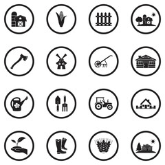 Village Icons. Black Flat Design In Circle. Vector Illustration.