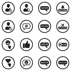 Social Media Icons. Black Flat Design In Circle. Vector Illustration.