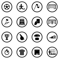 Soccer Icons. Black Flat Design In Circle. Vector Illustration.