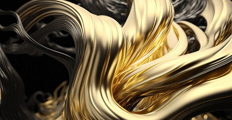 Abstract luxury swirling black gold background. Gold liquid paint background. Gold waves abstract background texture.	