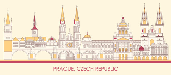 Cartoon Skyline panorama of city of Prague, Czech Republic - vector illustration