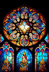 stained glass window in a church, ideal for art and religion backgrounds, generative AI