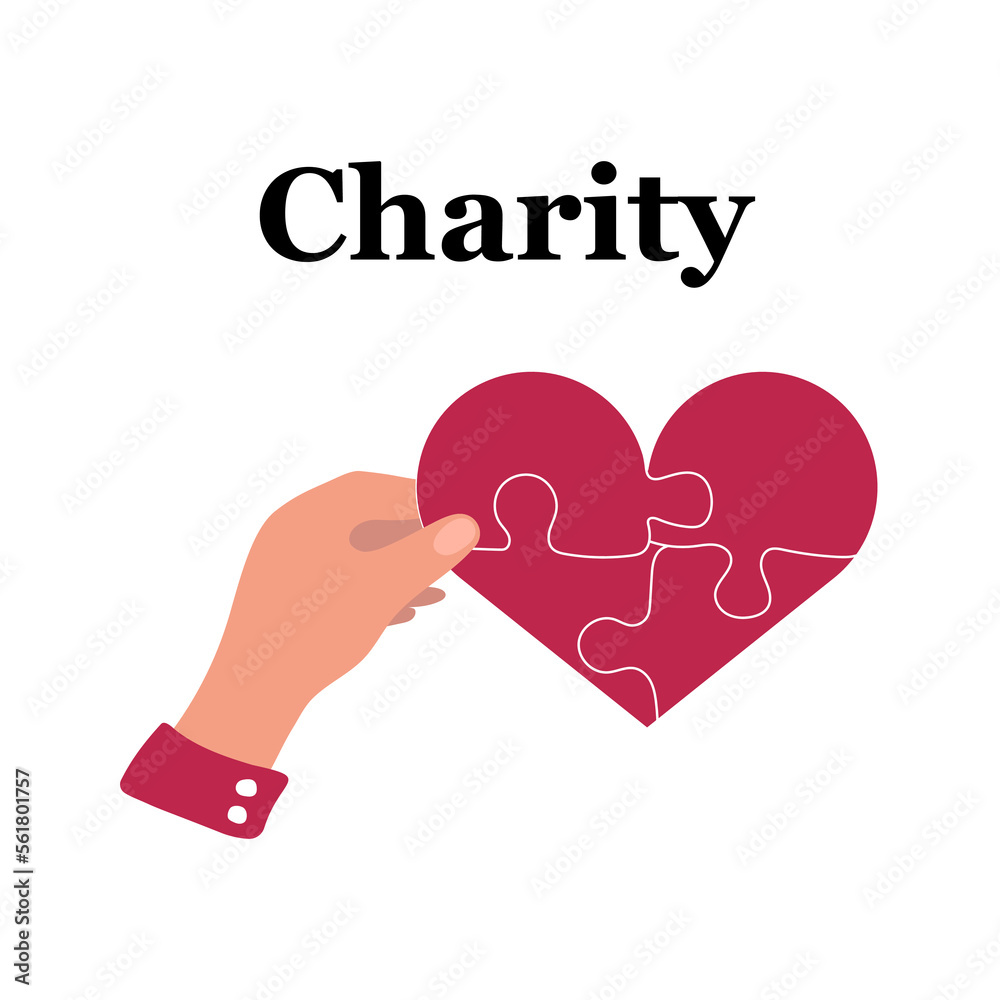 Wall mural People hands with hearts for charity donation. Vector illustration