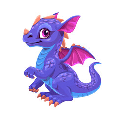 Little cute cartoon baby dragon, vector icon.