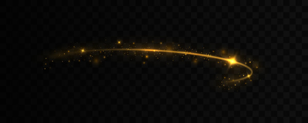 Christmas light effect. Glittering bright trail on transparent background. Confetti glittering wave.
