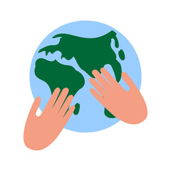 palms hold the planet Earth. Vector illustration