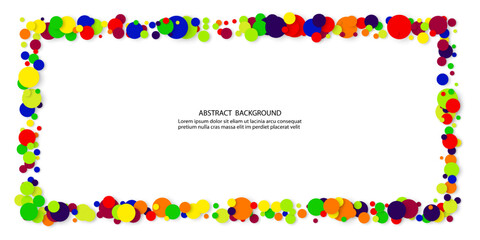 Abstract white geometric background, colorful rainbow confetti circles, vector frame, brochure template, poster