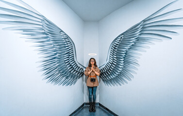 Woman with angel wings