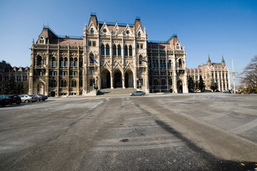 Fototapeta na wymiar The Parliament Building. Budapest, Hungary. Wide angle view