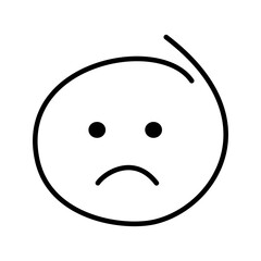 Fototapeta premium A black and white drawing of an ordinary emoticon with open eyes is sad, offended