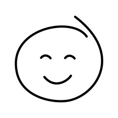 Black and white drawing of an embarrassed, pleased, shy emoticon with closed eyes smiling. Close your eyes in embarrassment