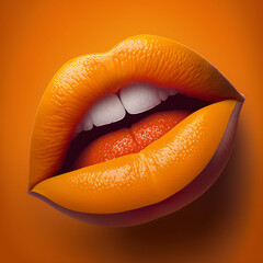 Orange painted lips. Orange lipstick. Generative AI.