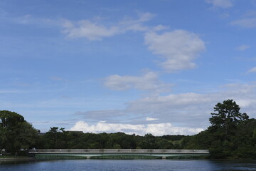 Sky, bridge, pond