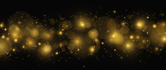 Fototapeta na wymiar Golden shiny light effect. Sparkling magical dust particles. 