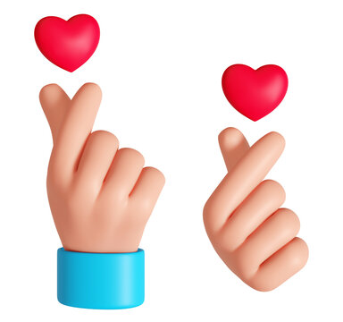 Hand making korean heart sign. Elements for love and relationship design. 3D rendered image.