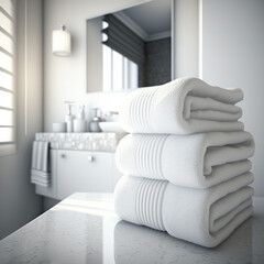 Fototapeta na wymiar White towels in a modern sink. Generative AI.