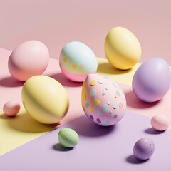 Fototapeta na wymiar Colorful festive Easter eggs on a pink background. Generative AI, generative artificial intelligence