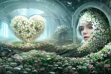Fantasy landscape for Valentine's Day. flower arch